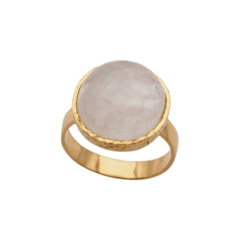 Pierścionek - Kamień Księżycowy koło i srebro złocone, młotkowane