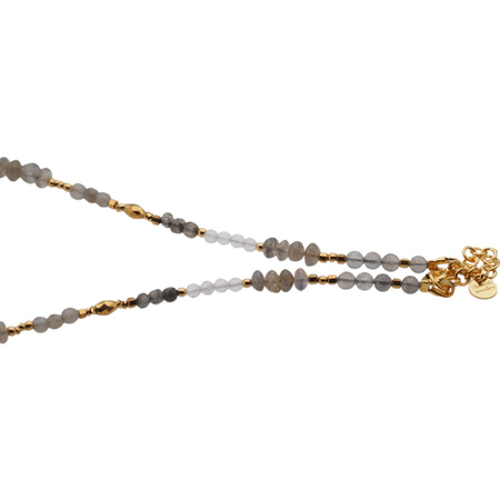 Naszyjnik - Labradoryt, kryształ górski hematyt i srebro złocone