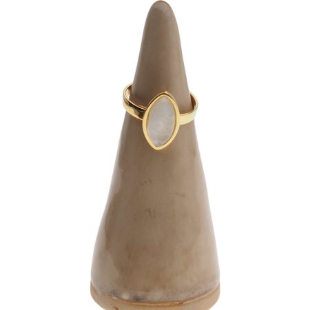 Pierścionek regulowany - Kamień Księżycowy markiza i srebro złocone