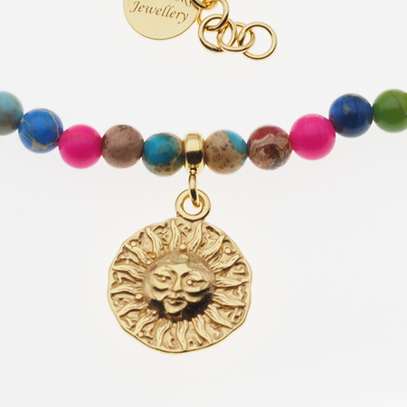 Naszyjnik - Jaspis cesarski kolorowy, słońce i srebro złocone