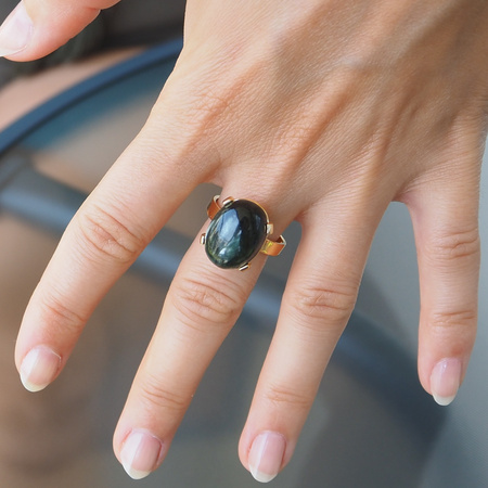 Pierścionek regulowany z owalnym Serafinitem w srebrze złoconym