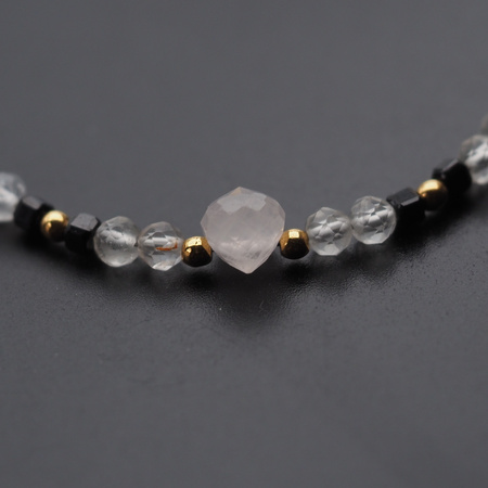 Bransoletka obfitości i miłości - Cytryn, Turmalin czarny, Kwarc Różowy i srebro złocone