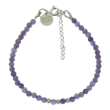 Bransoletka regulowana - Ametyst fasetowane kulki i srebro