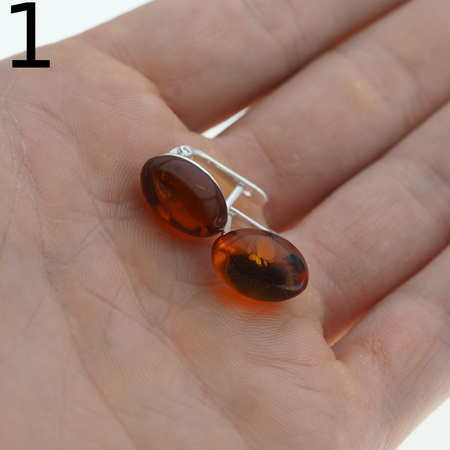 Kolczyki - koniakowy Bursztyn owal i srebro