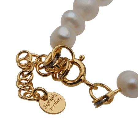 Naszyjnik z sercem młotkowanym - Perły białe i srebro złocone