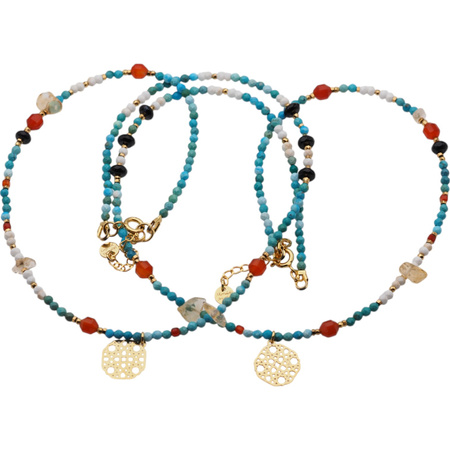 Naszyjnik - turkus, onyks, cytryn, hematyt i srebro złocone