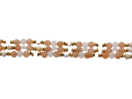 Bransoletka - Kamień Księżycowy, Słoneczny, Howlit, Hematyt i srebro złocone