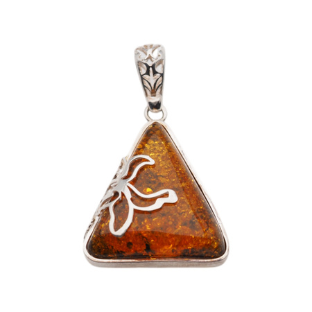 Zawieszka - koniakowy Bursztyn trójkąt w srebrze