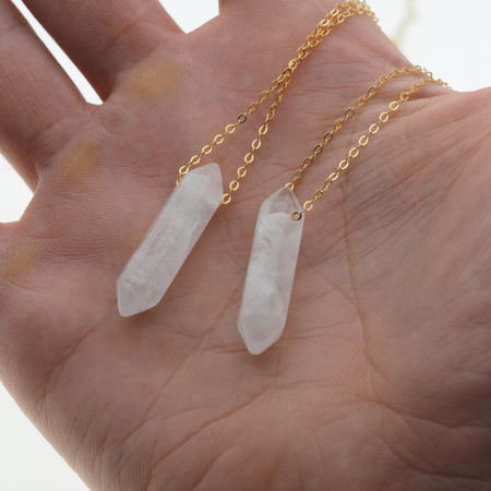 Naszyjnik - Kryształ Górski sopel na łańcuszku srebrnym złoconym