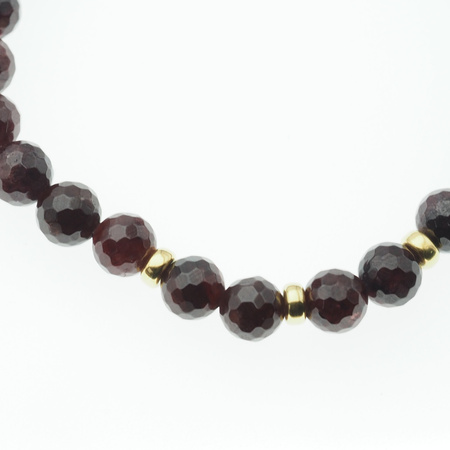 Bransoletka na gumce - fasetowany Granat kulki 7mm i srebro złocone