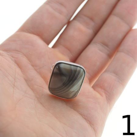 Srebrny pierścionek z Krzemieniem Pasiastym – ręcznie wykonany, srebro 925