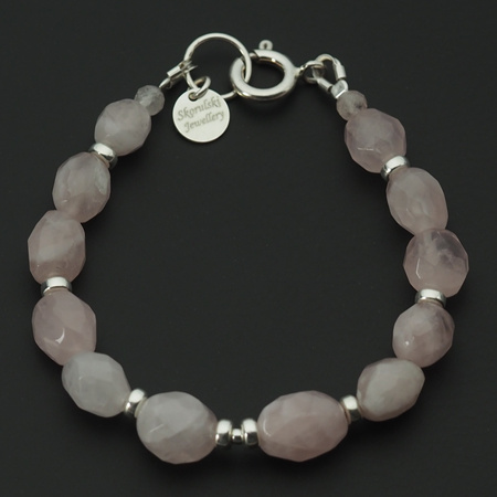Bransoletka 18 cm z fasetowanym Kwarcem Różowym i srebrem