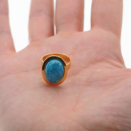 Pierścionek regulowany - Turkus owalny w srebrze złoconym