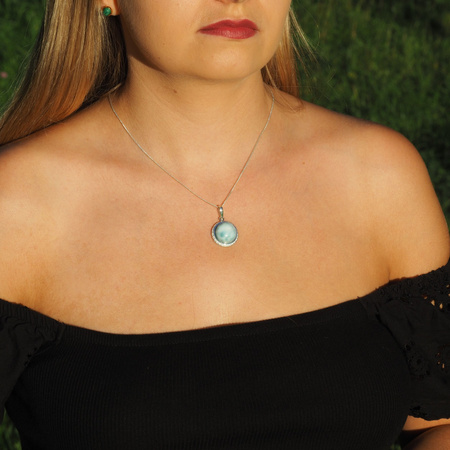 Zawieszka - larimar okrągły 16mm w srebrze