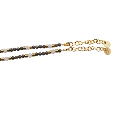 Bransoletka - Kamień Księżycowy, Piryt, Hematyt i srebro złocone