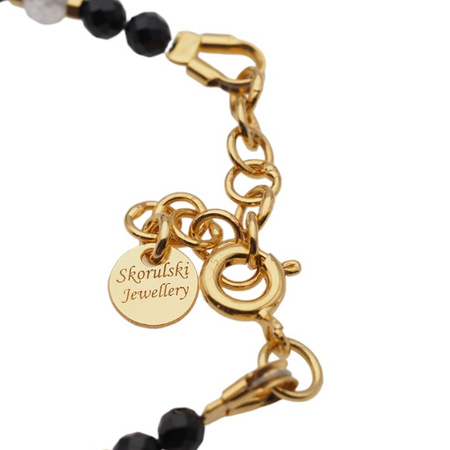 Bransoletka mix - Turmalin, labradoryt, kwarc różowy i srebro złocone