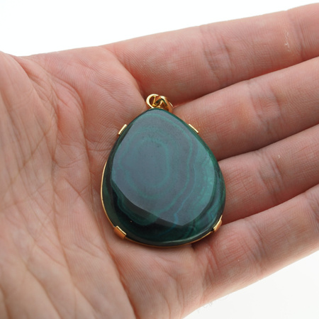 Zawieszka - malachit łza 41x35 mm w srebrze złoconym