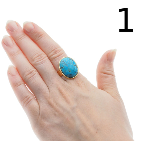 Pierścionek regulowany - Turkus owalny w złoconym srebrze młotkowanym