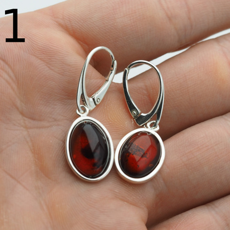 Kolczyki - koniakowy Bursztyn owalny i srebro