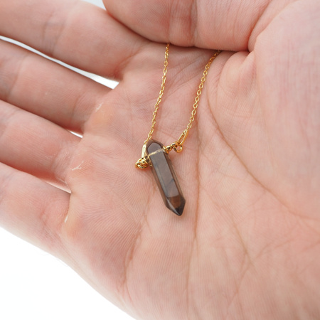 Naszyjnik - Kwarc Dymny sopel na łańcuszku srebrnym złoconym