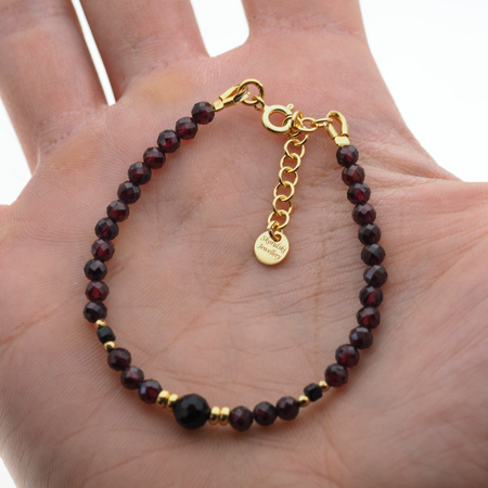 Bransoletka regulowana - Granat, Turmalin czarny, Hematyt i srebro złocone