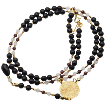 Naszyjnik z Turmalinem, Cytrynem i Granatem – ręcznie wykonany, srebro pozłacane 925