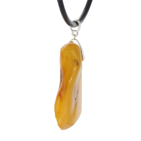 Naszyjnik na rzemieniu - surowy Bursztyn mleczny i srebro