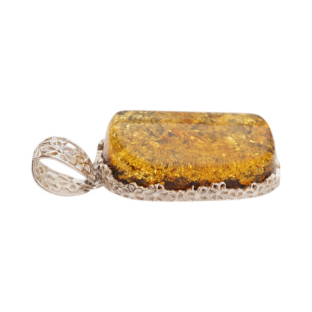 Zawieszka - Bursztyn zielony z łuskami w srebrze 