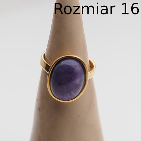 Pierścionek regulowany z Czaroitem w srebrze podwójnie złoconym