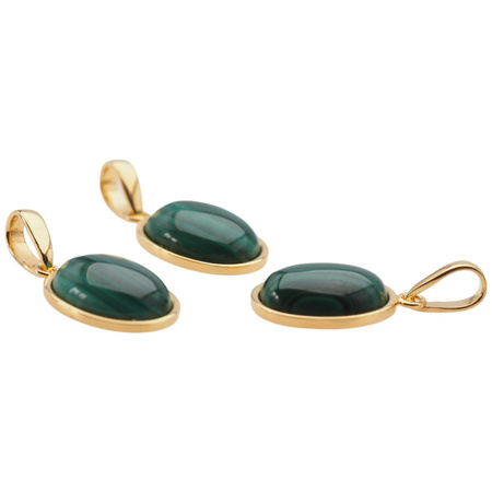 Zawieszka z owalnym malachitem w srebrze złoconym