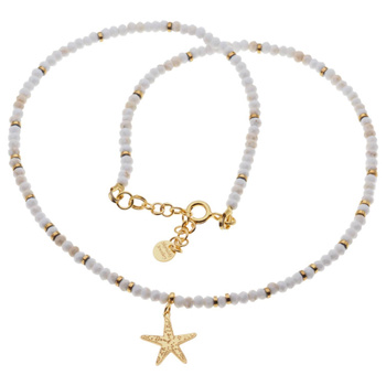 Naszyjnik - Howlit, Hematyt złoty, rozgwiazda i srebro złocone