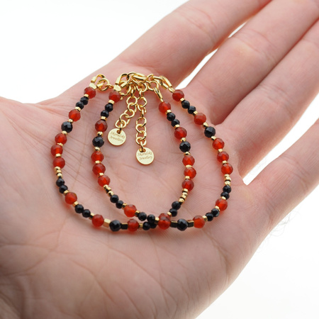 Bransoletka - Onyks czerwony, Turmalin, Hematyt i srebro złocone