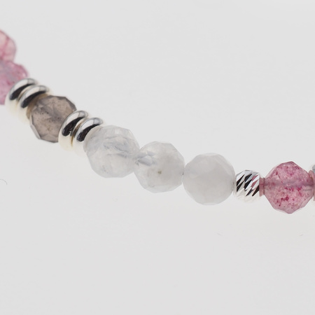 Bransoletka mix - Rubelit, Kamień Księżycowy, Perła i srebro