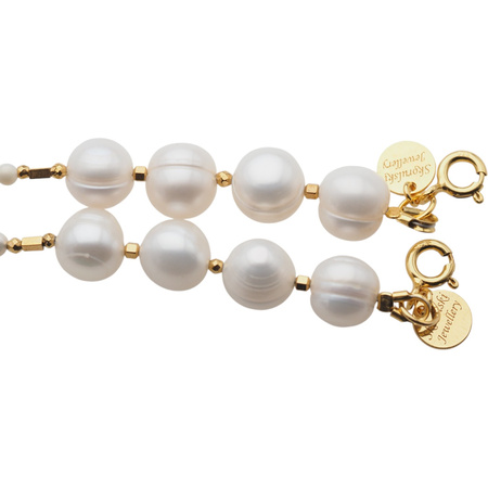 Naszyjnik długi - Białe, czarne Perły hodowane i srebro złocone