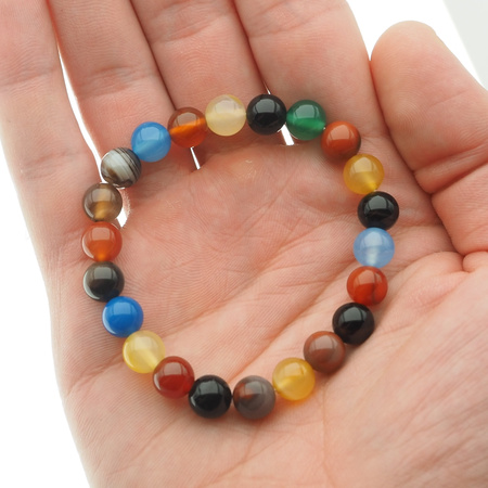 Bransoletka 17,5 cm na gumce - Agat kolorowy kulki 8mm