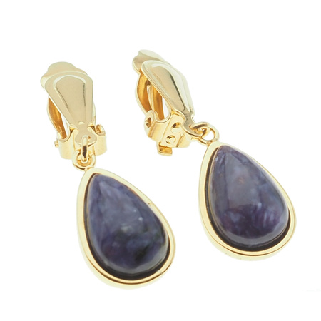 Klipsy - Czaroit łza w srebrze złoconym