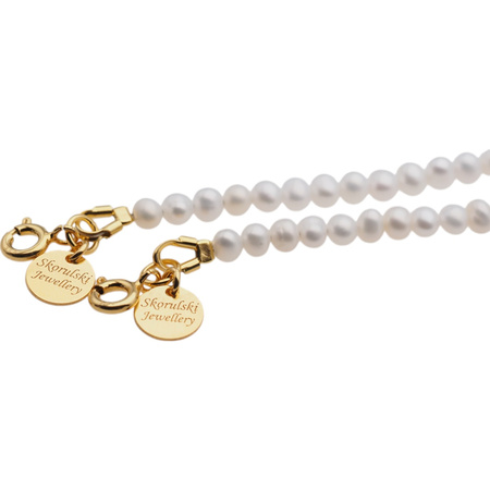 Naszyjnik z młotkowaną blaszką- Białe Perły hodowane i srebro złocone