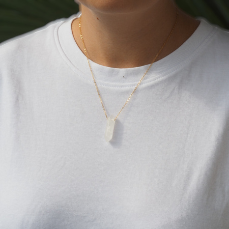 Naszyjnik - Kryształ Górski sopel na łańcuszku srebrnym złoconym