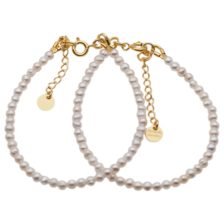 Bransoletka - Perły białe i srebro złocone