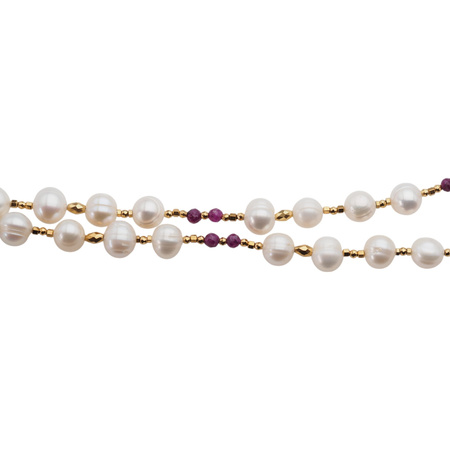Naszyjnik - Białe Perły, Rubin, hematyt i srebro złocone