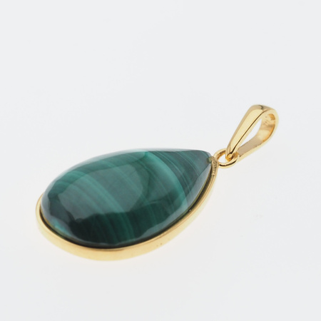 Zawieszka - malachit łza 27x16mm w srebrze złoconym