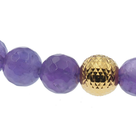 Bransoletka - Ametyst fasetowane kulki 8mm i srebro złocone