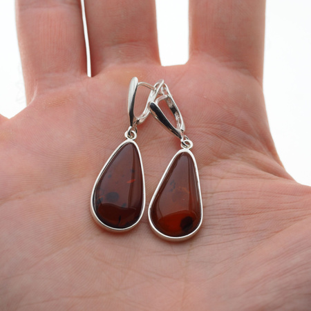 Kolczyki - koniakowy Bursztyn łza i srebro