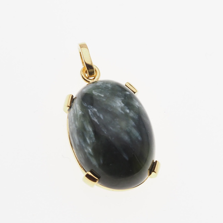 Zawieszka - Serafinit (Klinochlor) owal w srebrze złoconym