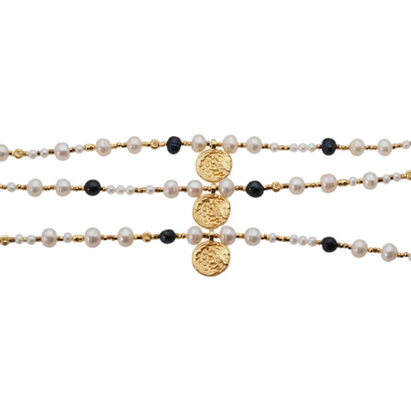 Naszyjnik - Białe, granatowe Perły hodowane i srebro złocone