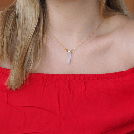 Naszyjnik - Kwarc Różowy mały sopel w okuciu na łańcuszku