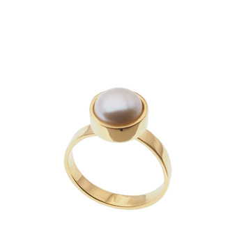 Pierścionek - Biała Perła okrągła w srebrze złoconym