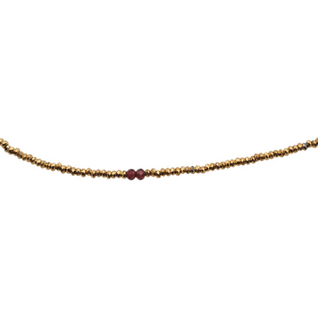 Naszyjik urodzeniowy styczeń - granat, złoty hematyt i srebro złocone