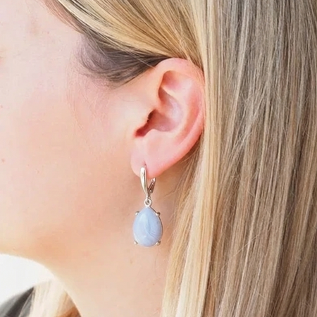 Srebrne kolczyki z Chalcedonem (Blue Lace Agate) – srebro rodowane