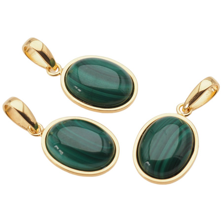 Zawieszka z owalnym malachitem w srebrze złoconym